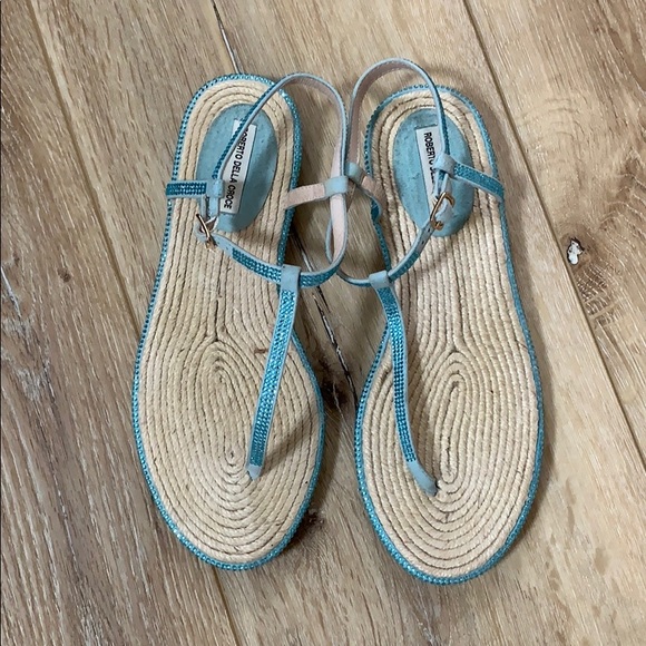 Turquoise rhinestone & suede espadrille sandals 38 - Picture 2 of 6